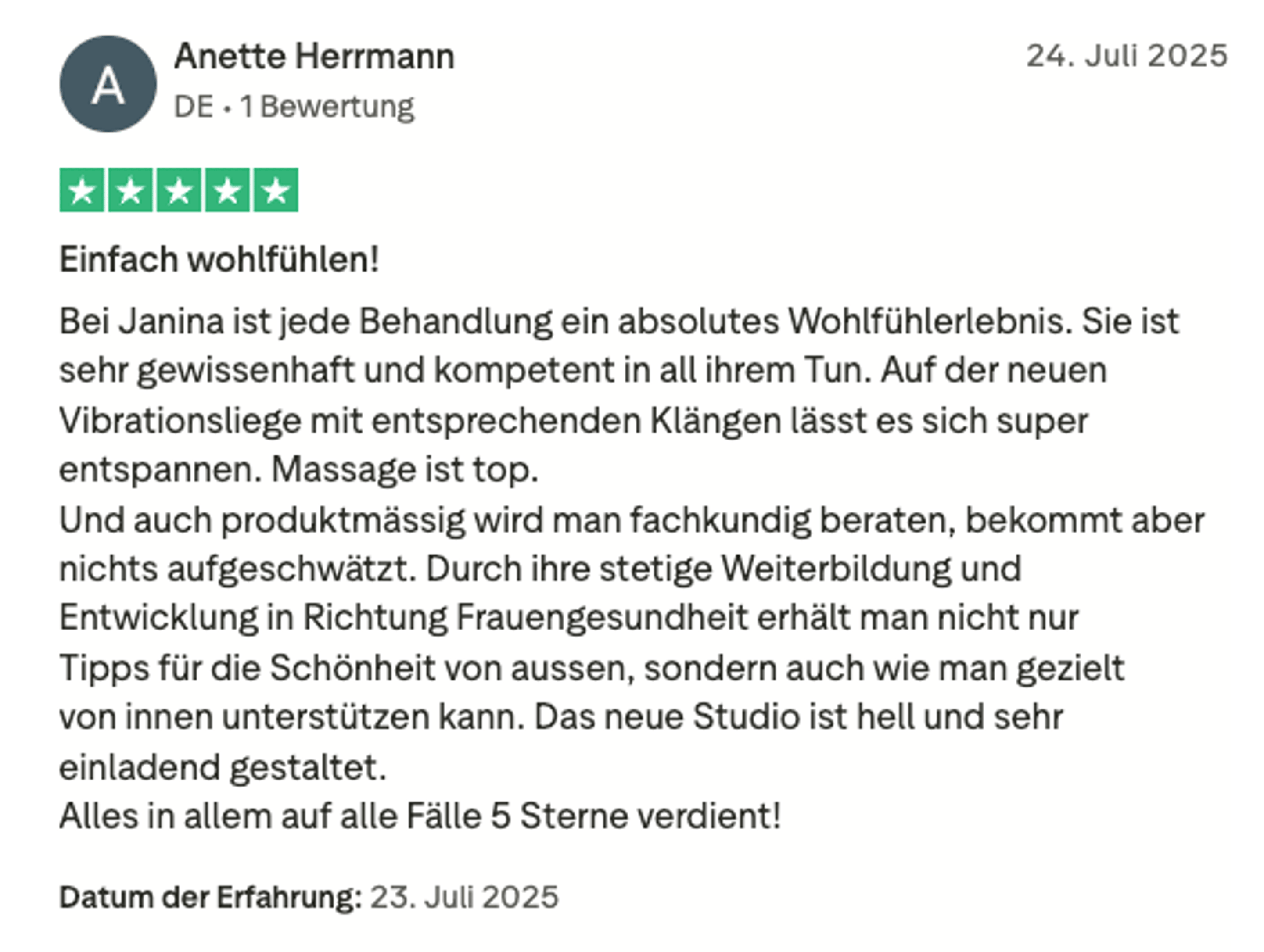 Trustpilot-Bewertung Anette Herrmann – 5 Sterne für Facettenreich