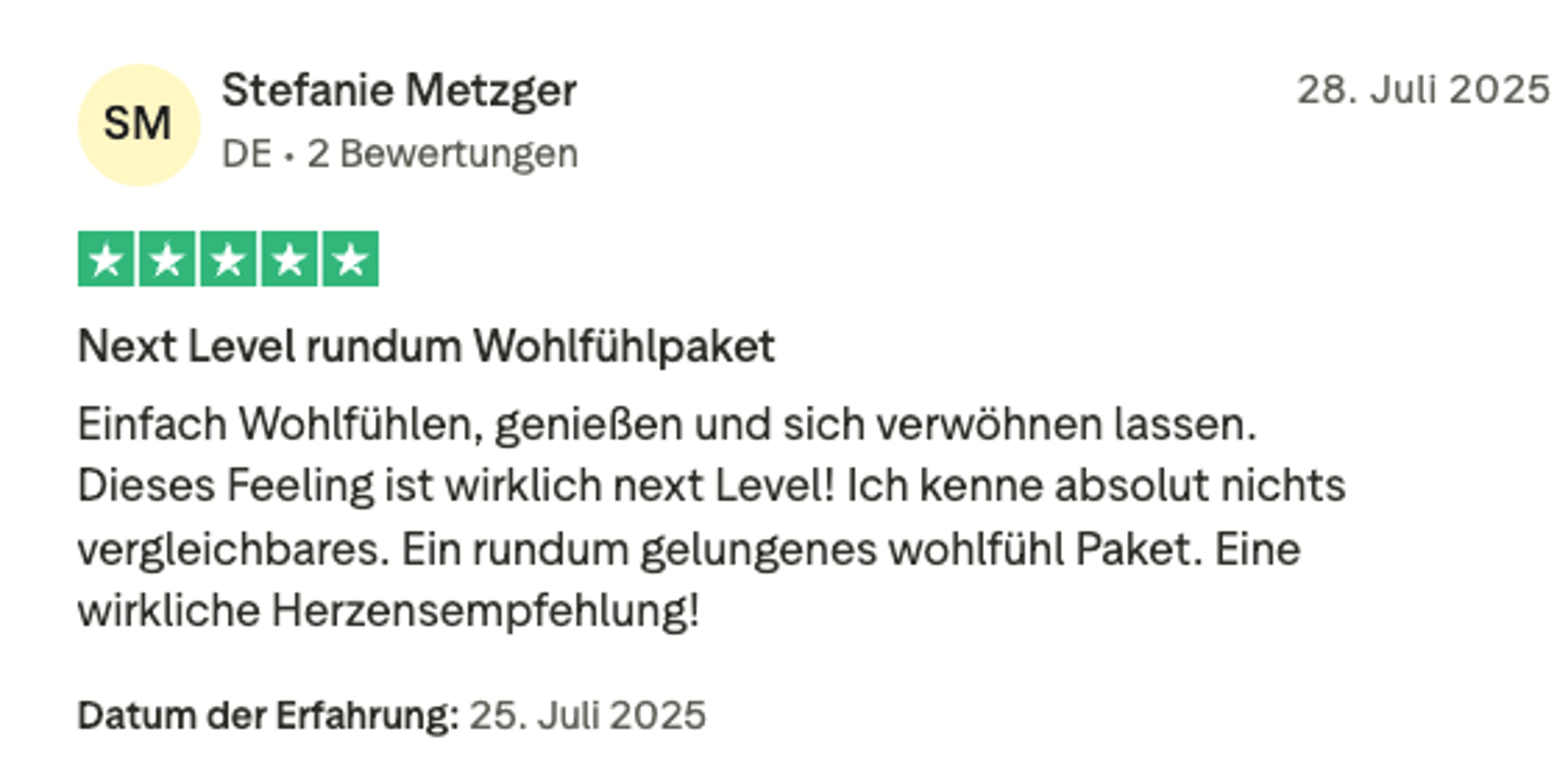 Trustpilot-Bewertung Stefanie Metzger – 5 Sterne für Facettenreich